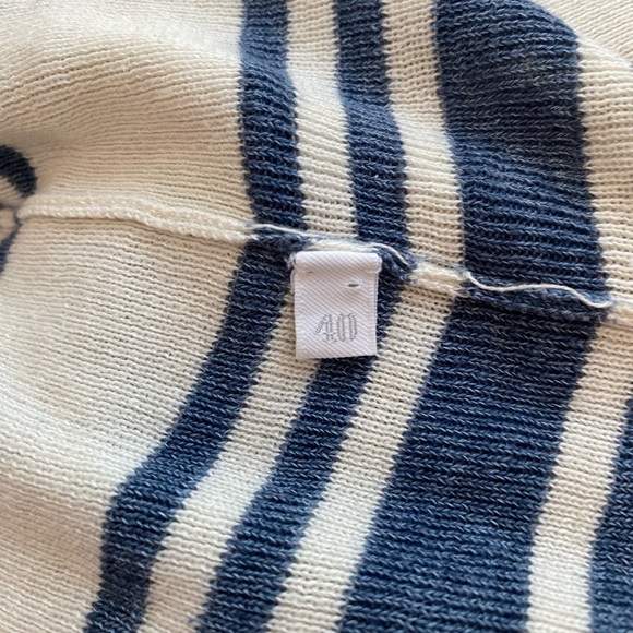 **PRADA** Navy Blue White Stripe T-shirt Blouse Size 40 Small Button Pockets - Picture 9 of 9